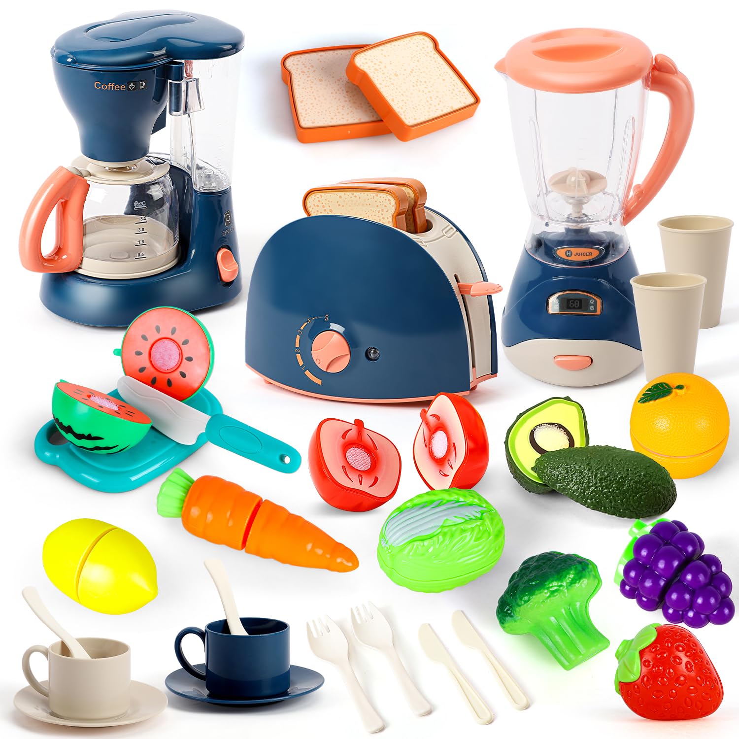 TOY Life Kids Blender Toy Set - Pretend Play Kitchen Appliances with Light & Sound, Coffee Maker & Toaster Toys for Toddlers - Learning Kitchen Toys Gift for Girls & Boys - Perfect for Role Play & Early Childhood Development