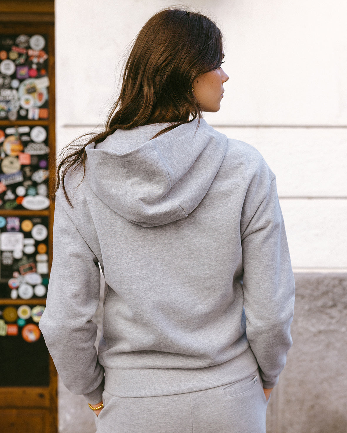 Organic Cotton Printed Logo Zip Up Hoodie - Grey Marl | Eco-Friendly Unisex Pullover for Casual Wear & Outdoor Activities
