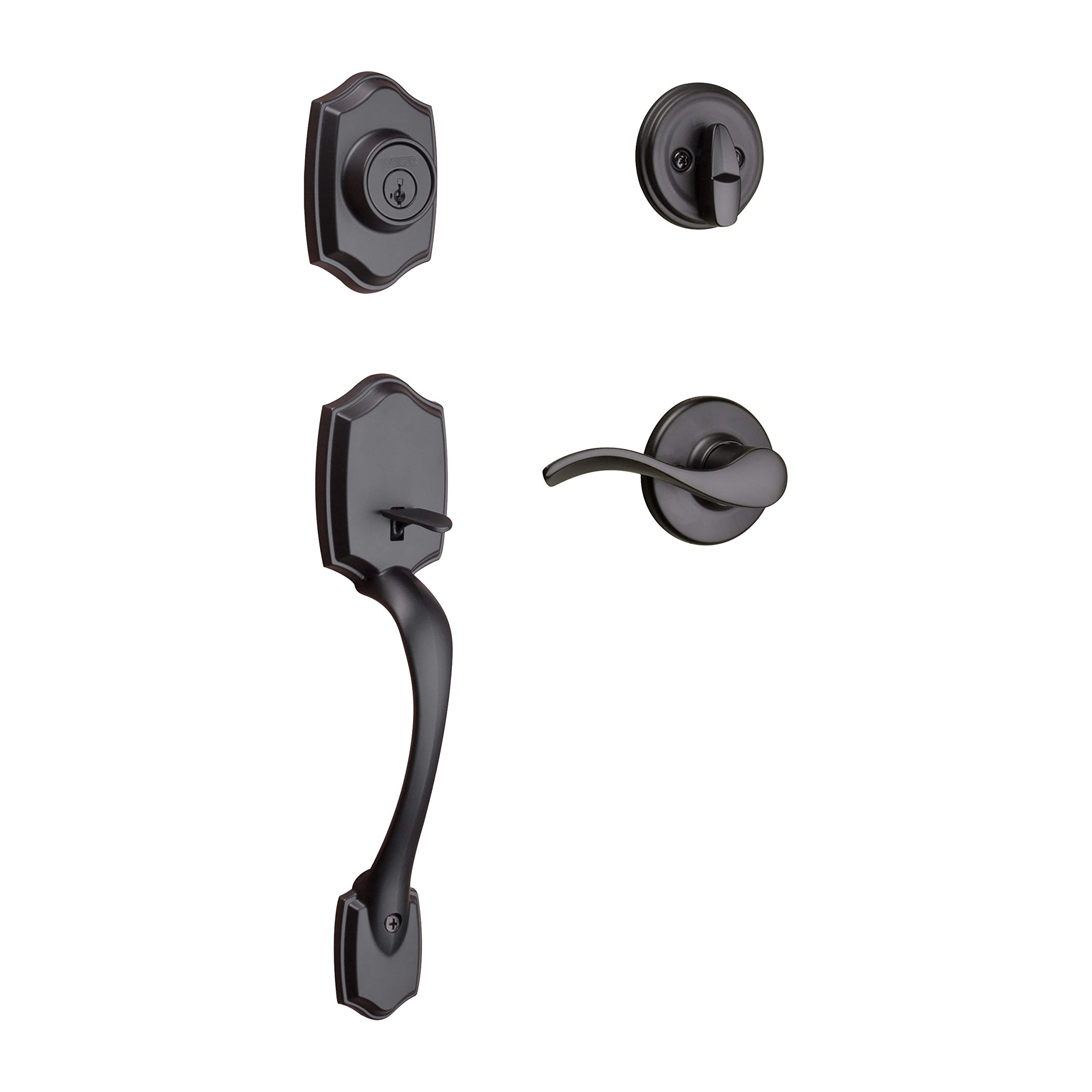 **Weiser Matte Black Front Door Lock & Handle Set with Reversible Belmont Interior Handle – Secure Deadbolt for Home Entry Doors | Perfect for Houses, Apartments & Offices**