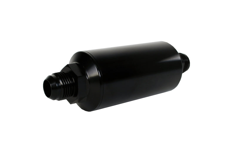 Aeromotive AN-10 Male Inline Fuel Filter - 40 Micron Stainless Steel Mesh Element with Bright Dip Black Finish for High Performance Racing & Automotive Fuel Systems