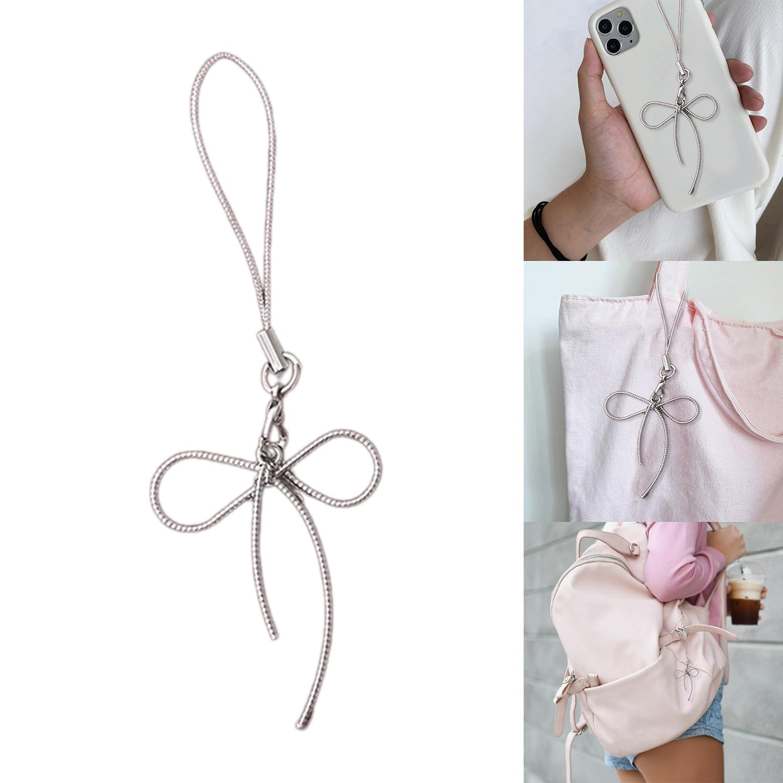 Stylish Silver Bowknot Phone Lanyard - Anti-Loss Wrist Strap with Butterfly Charm for Smartphones | Perfect for Work, Travel & Daily Use