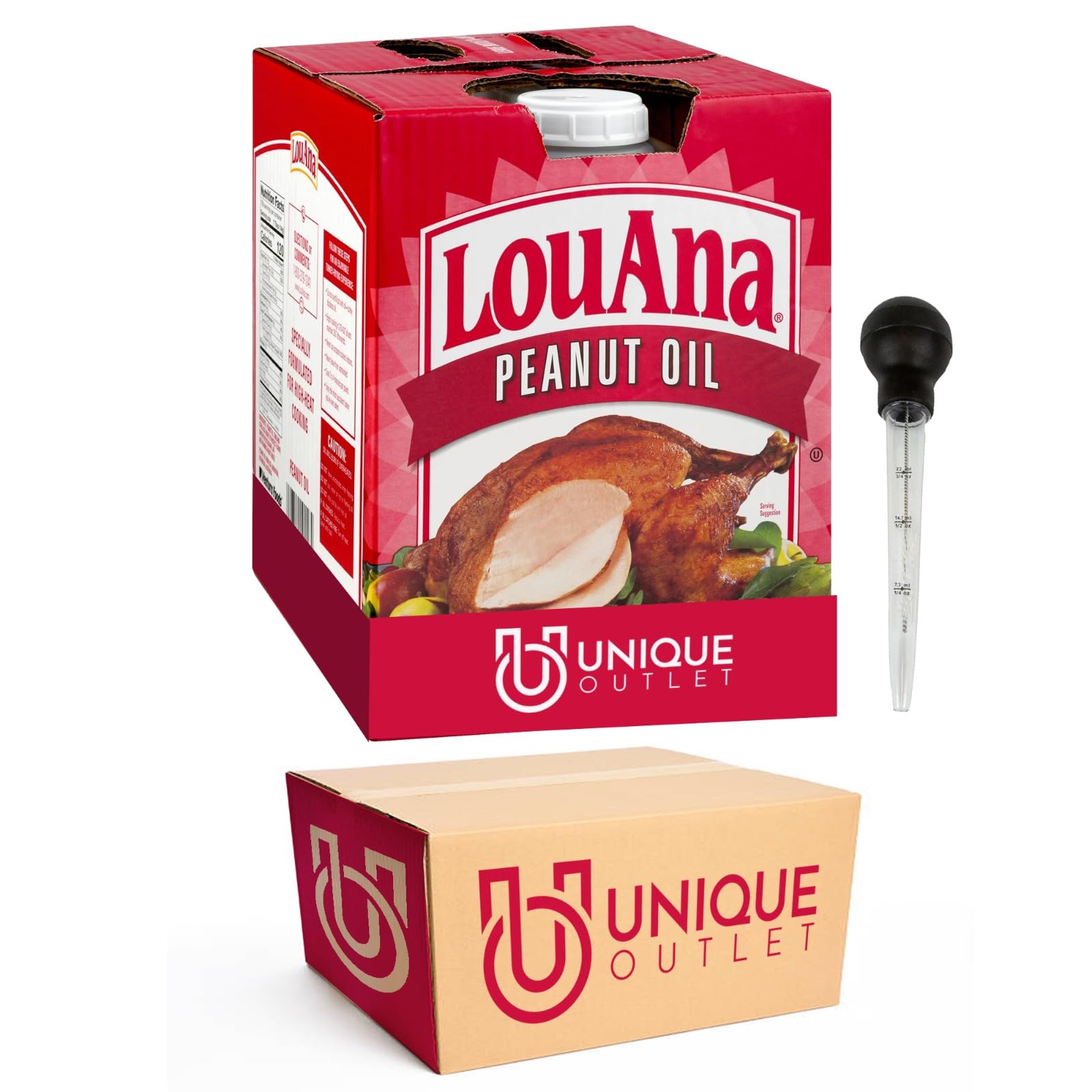 LouAna Pure Peanut Oil 3 Gallons with Baster and Cleaning Brush - Ideal for Deep Frying, Cooking & Baking - Perfect for Restaurants, Catering & Home Chefs