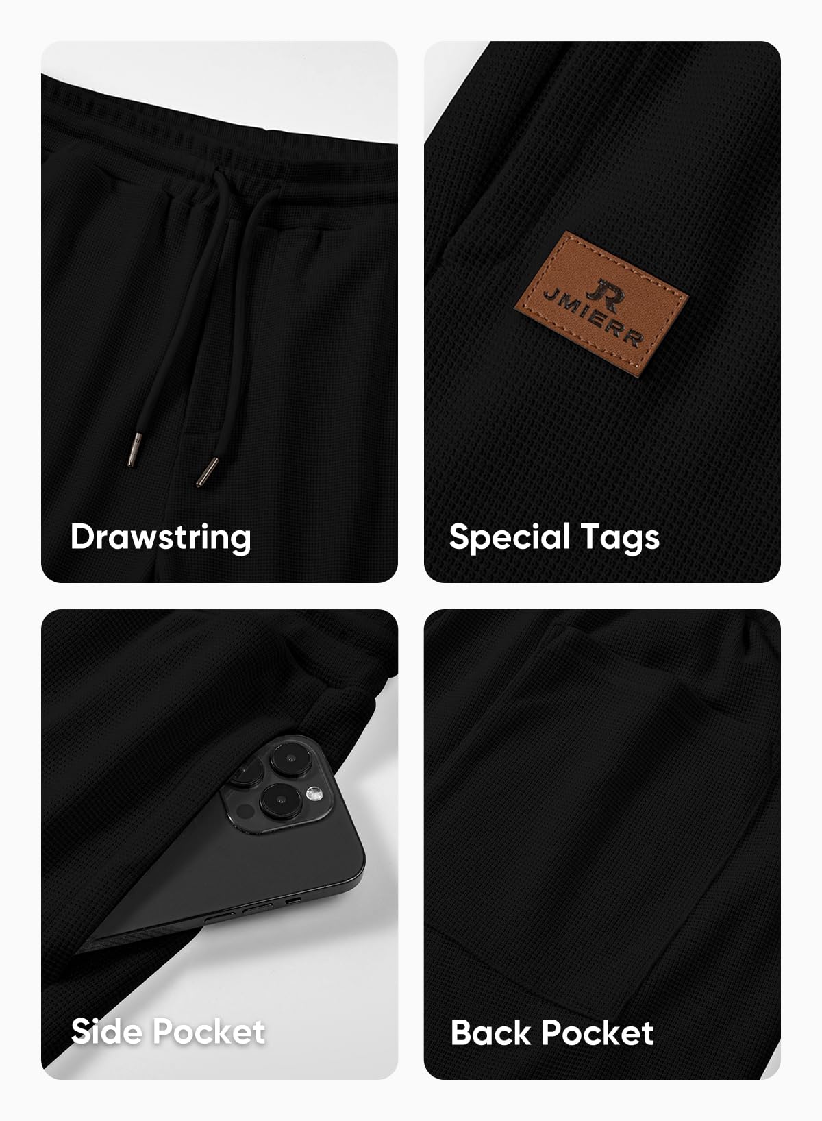 JMIERR Men's Waffle Knit Sweatpants - Stretch Waistband with Drawstring, Tapered Joggers for Gym & Casual Wear - Comfortable Lounge Pants with Side Pockets | Perfect for Workouts, Running Errands & Relaxing at Home