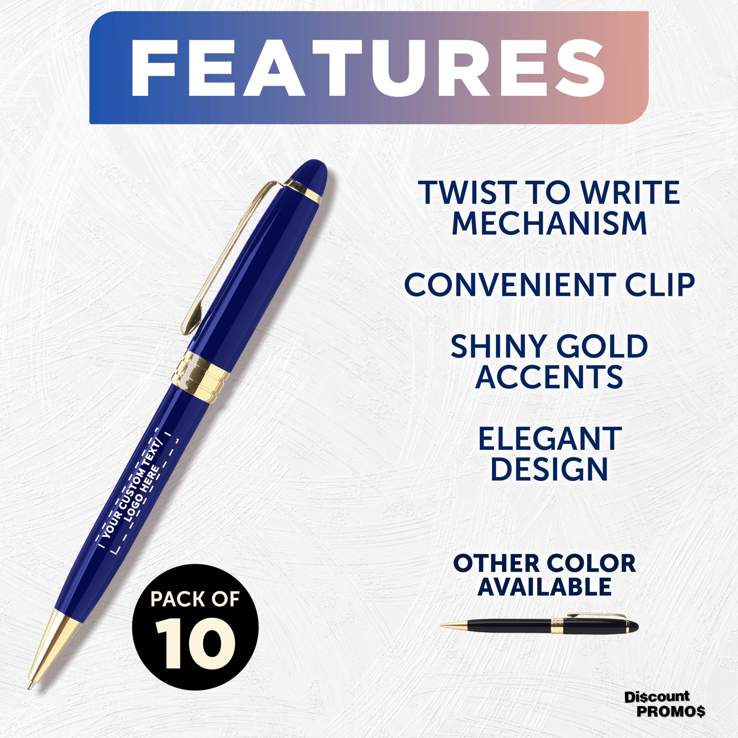 10 Pack Premium Executive Pens with Custom Text & Logo - Elegant Gold Accent, Smooth Twist Mechanism - Perfect for Corporate Gifts, Business Meetings & Professional Writing