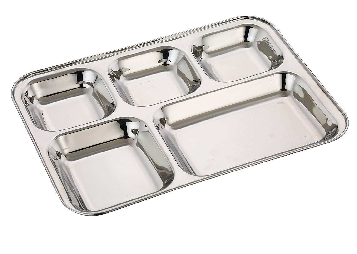 12-Pack Stainless Steel Divided Dinner Plates with 5 Sections - 13 Inch Rectangle Deep Mess Trays for Camping, Lunch, Events & Everyday Use | Durable & Easy to Clean for Picnics, Cafeterias & Outdoor Dining