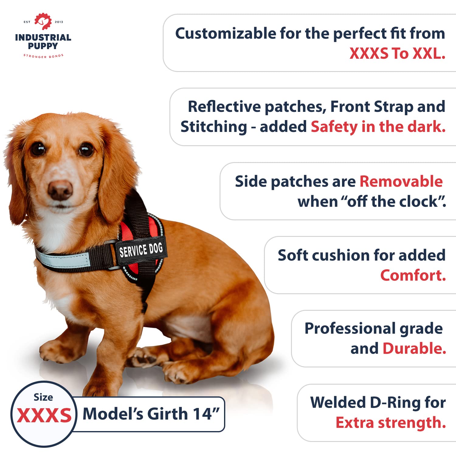 Industrial Puppy Service Dog Vest with Handle - No Pull Harness for Large Dogs, ESA & Working Dogs - Adjustable Fit, Reflective Straps, Removable Patches - Training Vest for Small to XL Breeds - Perfect for Service Work, Therapy Dogs & Outdoor Adventures
