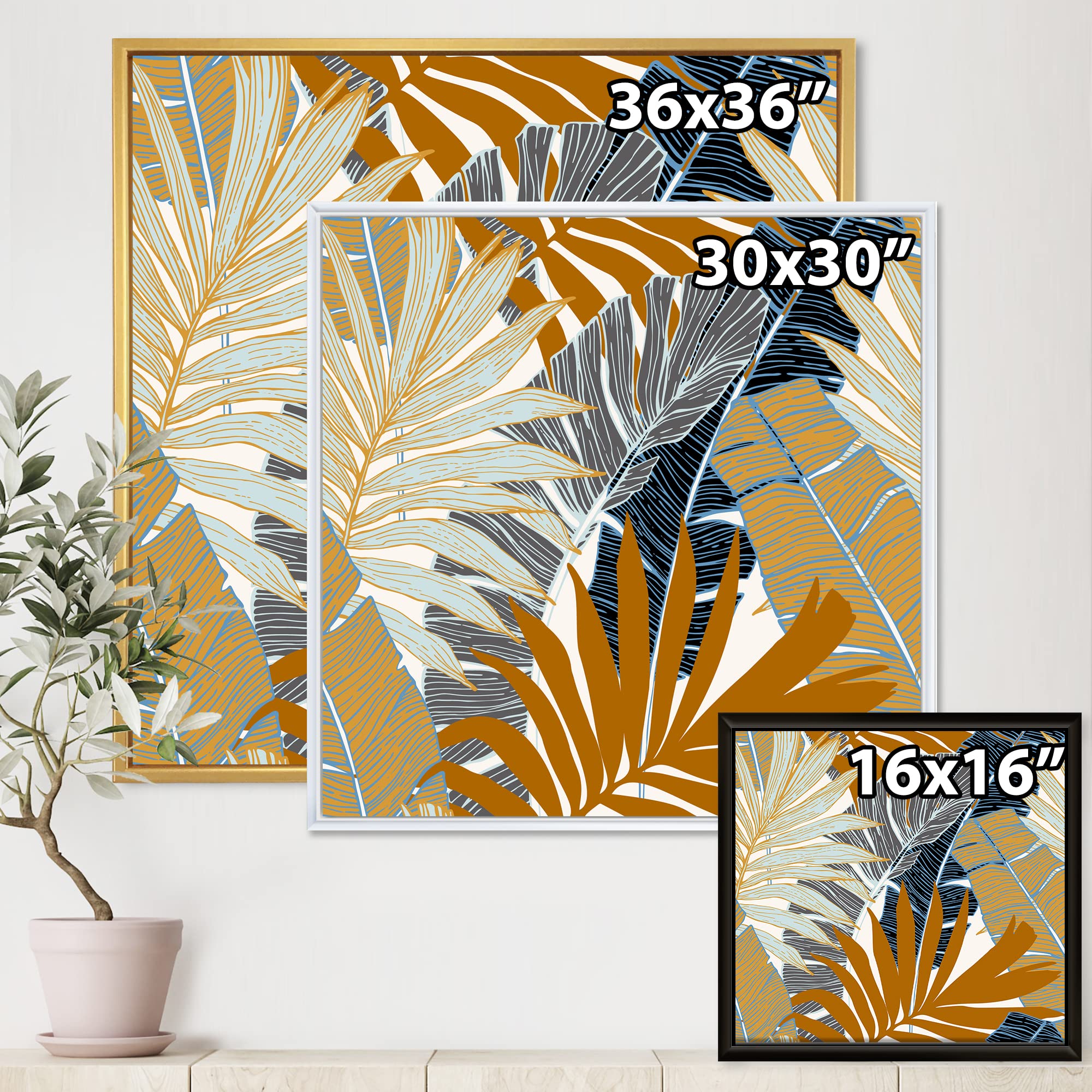 Abstract Tropical Summer Palm Tree & Banana Leaves Canvas Wall Art Print - Modern Framed Home Decor for Living Room, Bedroom & Office - Nature Inspired Wall Decor for Beach House & Boho Style Interiors