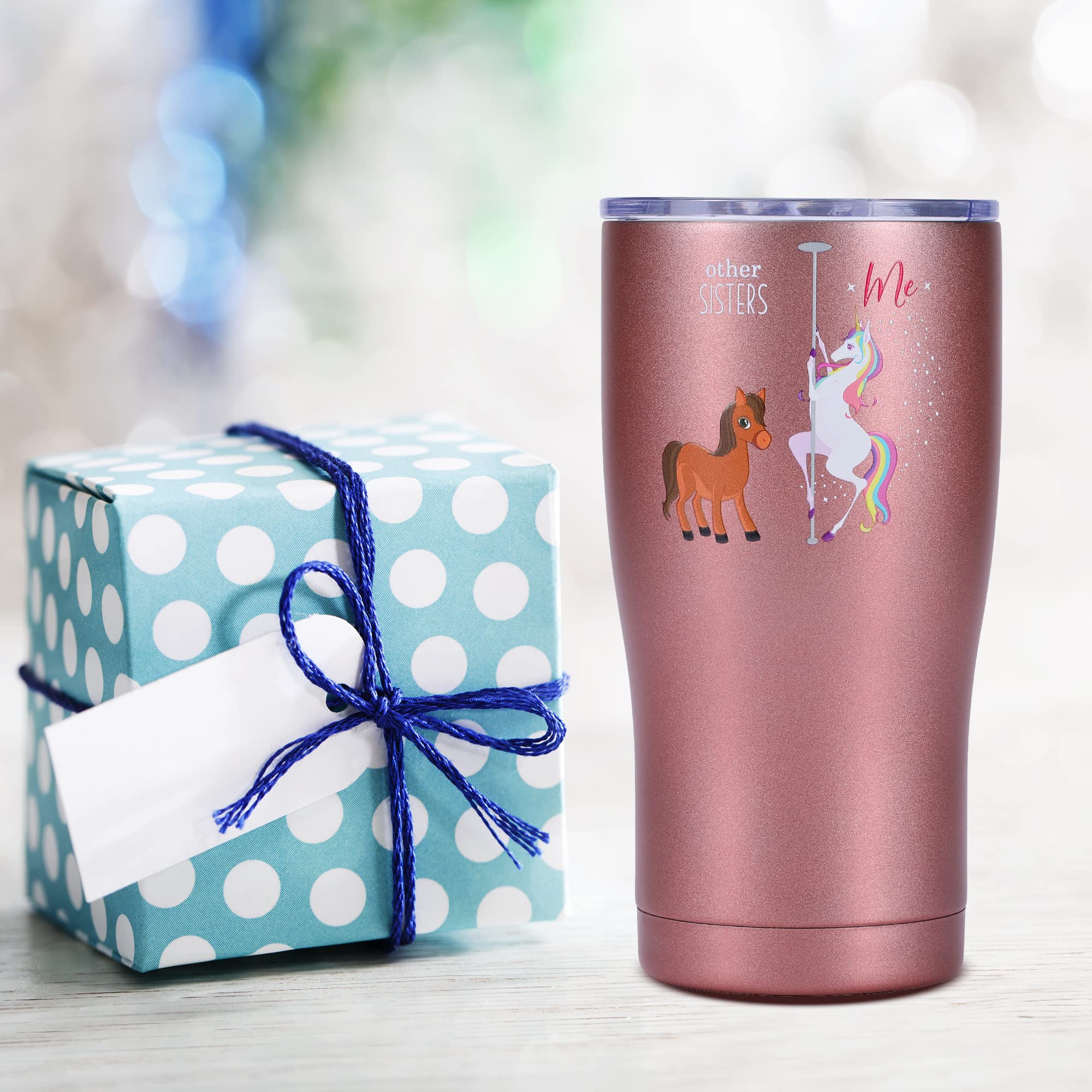 Shamone Unicorn Sister Gift Tumbler - 20oz Insulated Stainless Steel Cup with Lid, Straw & Cleaning Brush - Perfect Birthday & Christmas Present for Sisters - Funny Rose Gold Gift for Sister - Ideal for Coffee, Tea & Cold Drinks at Home, Office or School