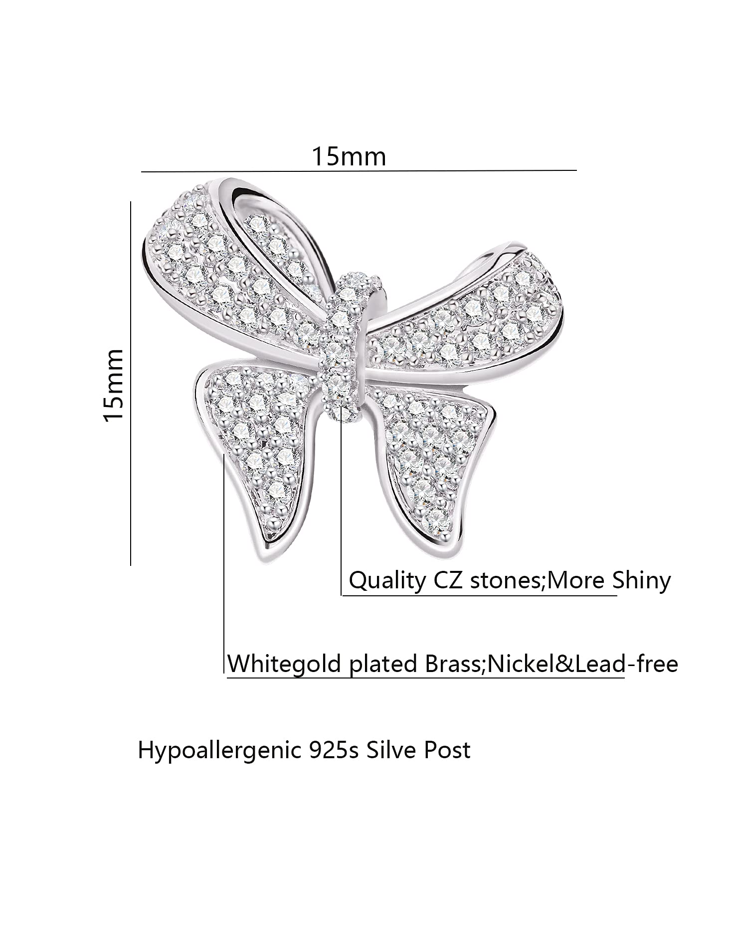 Gold & White Gold Bow Stud Earrings for Women - CZ Crystal Bow Knot Earrings - Elegant Gift for Bridesmaids, Birthday, Anniversary & Everyday Wear