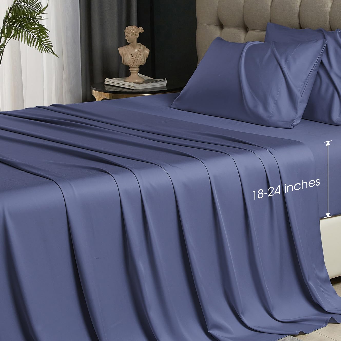 HYPREST Silky Soft Bamboo Rayon King Size Sheets - Deep Pocket Fits 18