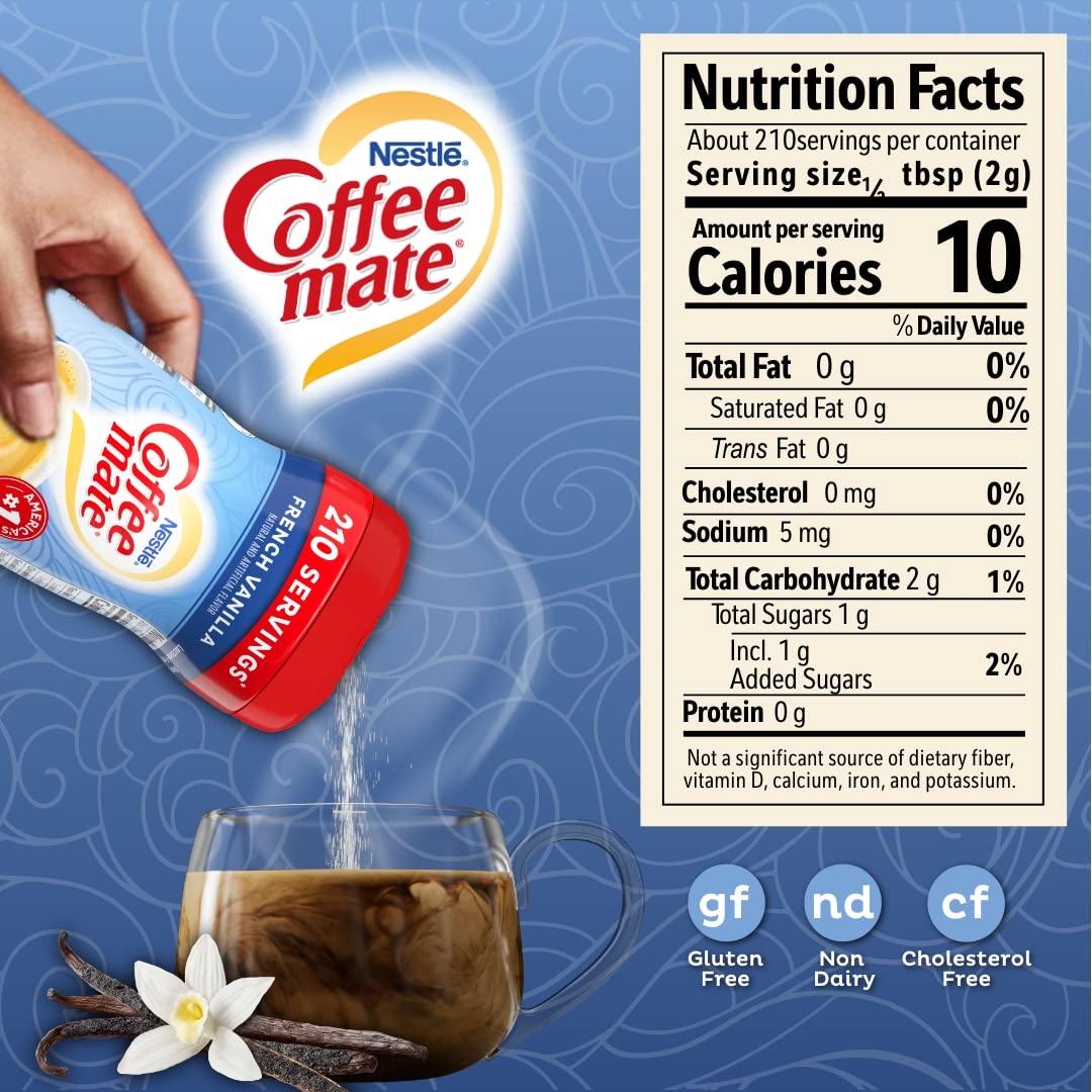 Coffee-Mate French Vanilla Powdered Coffee Creamer - 15 Oz (Pack of 6) | Non-Dairy Creamer for Coffee, Tea & Baking | Perfect for Home, Office & Cafes