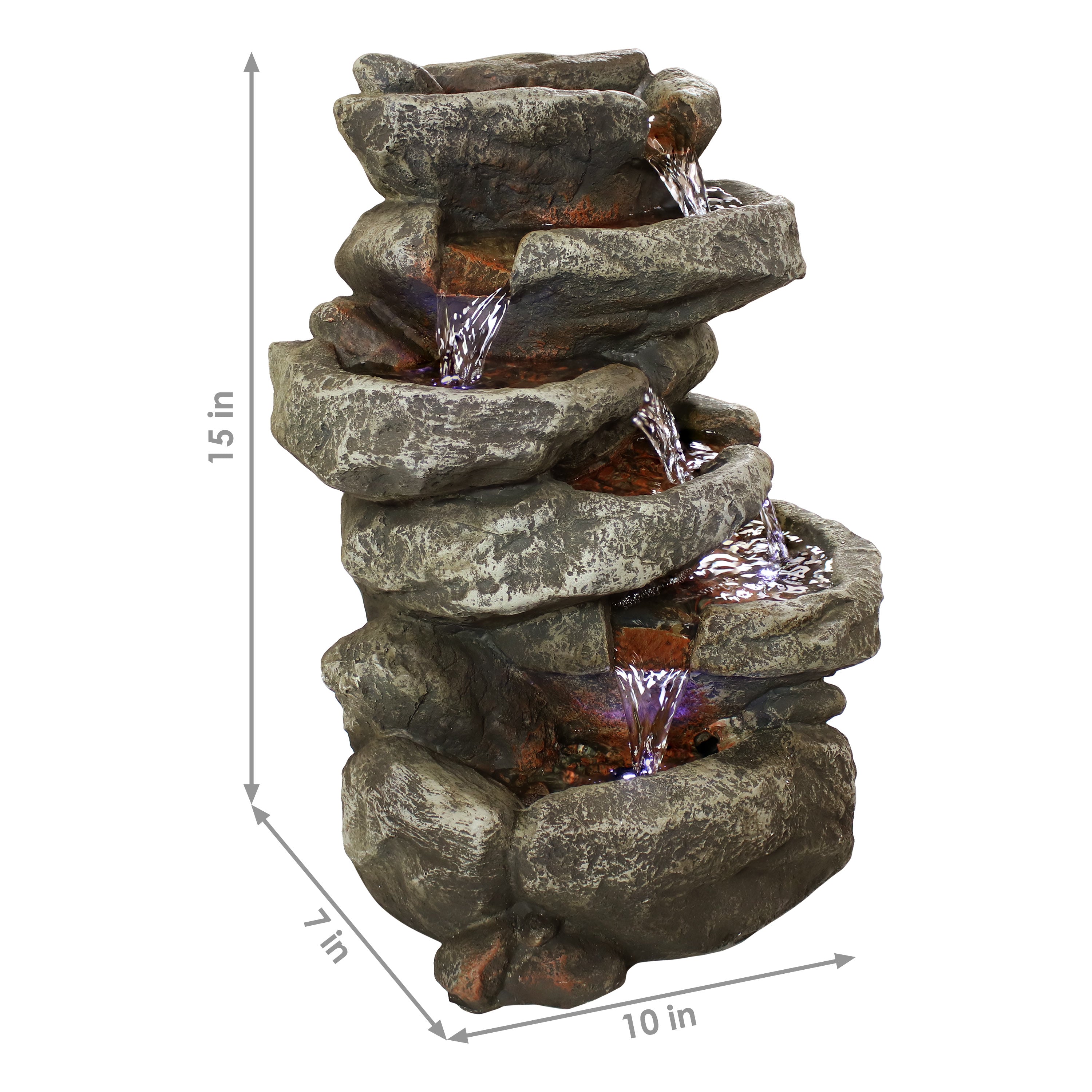 6-Tier Stone Falls Indoor Tabletop Fountain with LED Light - Relaxing Water Feature for Home, Office & Meditation | Sunnydaze