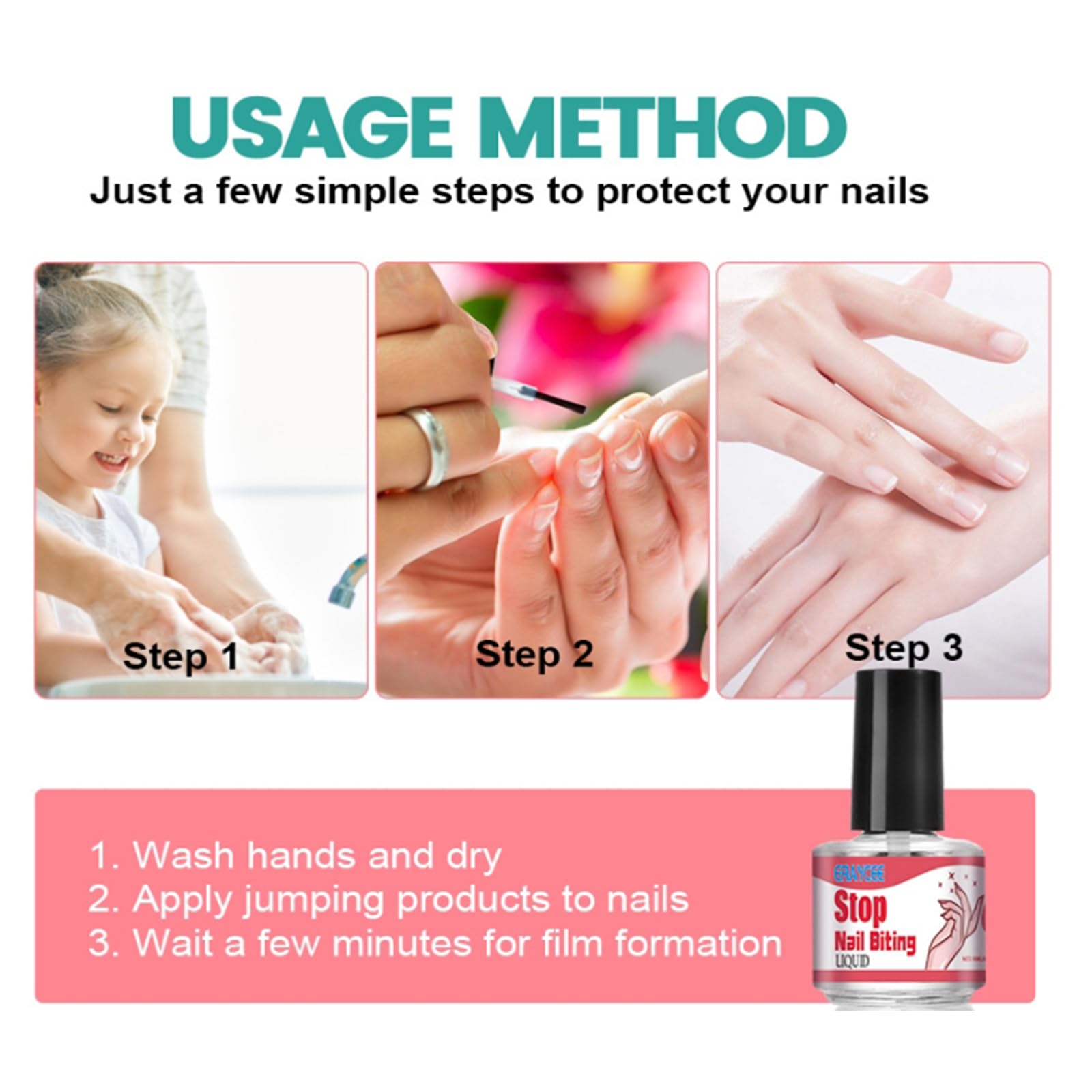 No Bite Nail Polish - Safe & Effective Anti-Nail Biting Solution with Bitter Taste - Stop Thumb Sucking & Finger Biting Habit - Long-Lasting Nail Care Treatment for Kids & Adults - Perfect for Home, Office & Travel Use