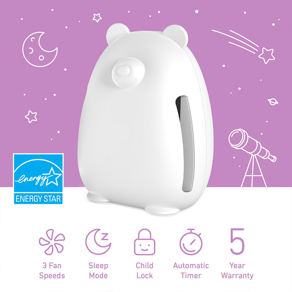 PureBaby® Bear Air Purifier for Home - HEPA Filter with Fragrance Diffuser, Quiet Air Cleaner for Bedroom, Nursery & Office - Removes Dust, Pollen & Pet Dander (White)