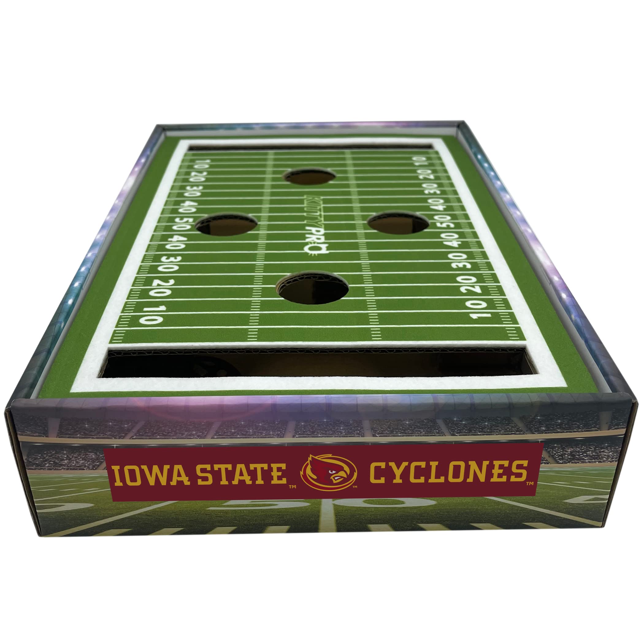 NCAA Iowa State Cat Scratcher Box - Football Field Designed Cat Toy & Lounge for Indoor Play, Game Day Fun, and Stress Relief - Perfect for Kittens and Adult Cats