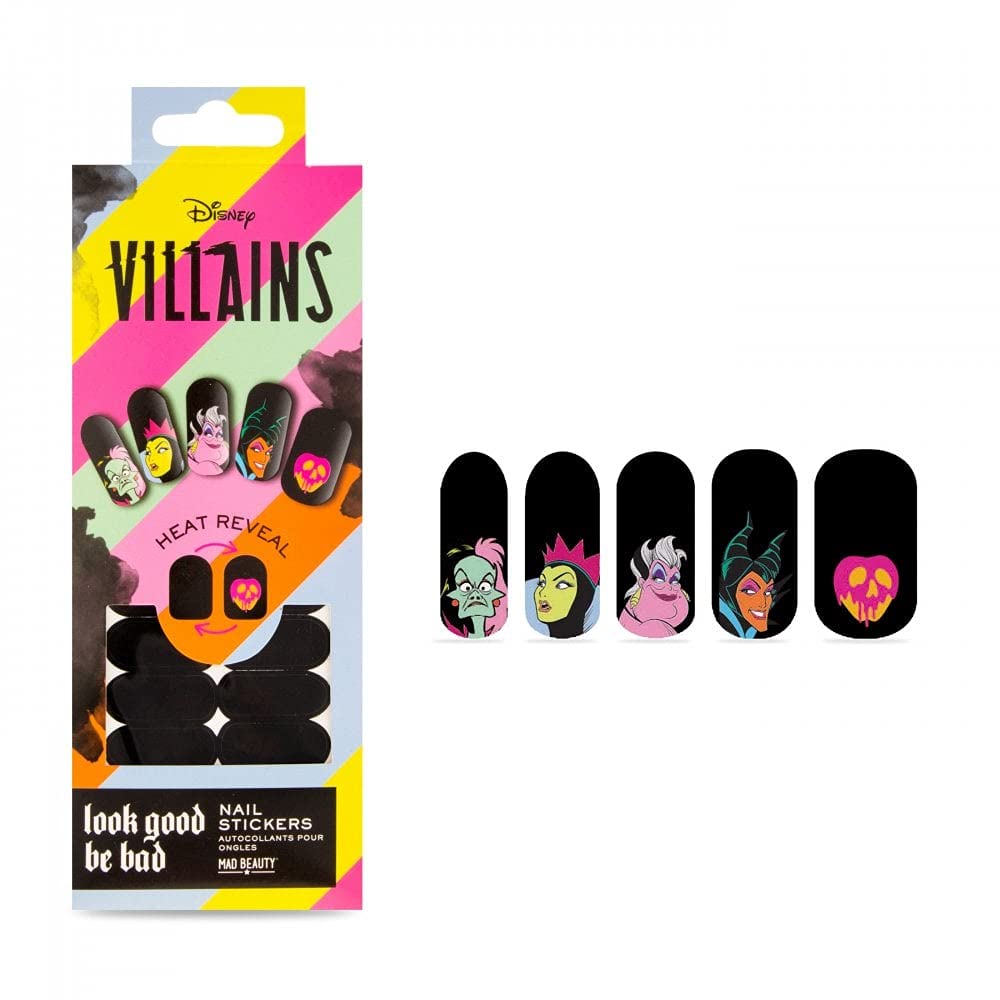 Disney Pop Villains Heat Reveal Nail Stickers - Maleficent, Cruella & More | Long-Lasting DIY Nail Art for Parties, Cosplay & Halloween