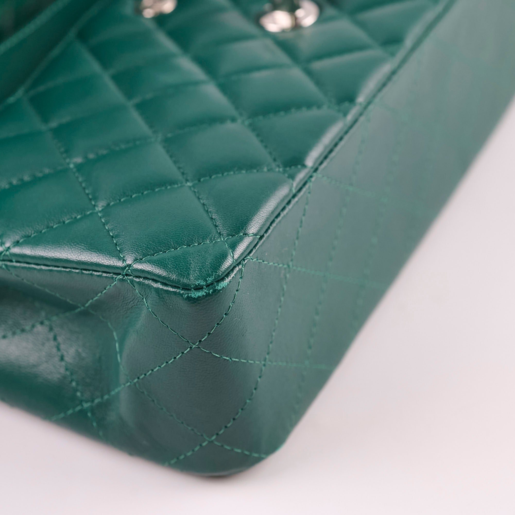 Chanel Medium Classic Flap Bag in Green Lambskin Leather with Silver Hardware - 25 Series | Luxury Handbag for Women, Perfect for Parties, Date Nights & Special Occasions