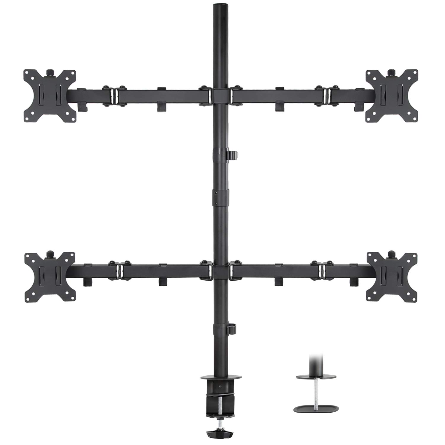 Mount-It! Quad Monitor Stand - Heavy Duty 4 Screen Desk Mount for 19-32 Inch Monitors | Adjustable Height Arms with VESA 75/100 Compatibility | C-Clamp & Grommet Bases | Perfect for Multi-Screen Gaming, Office Work & Trading Stations