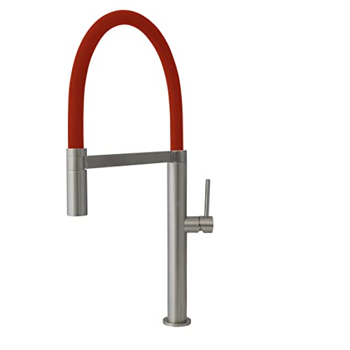 Brushed Stainless Steel with Red Silicone Hose