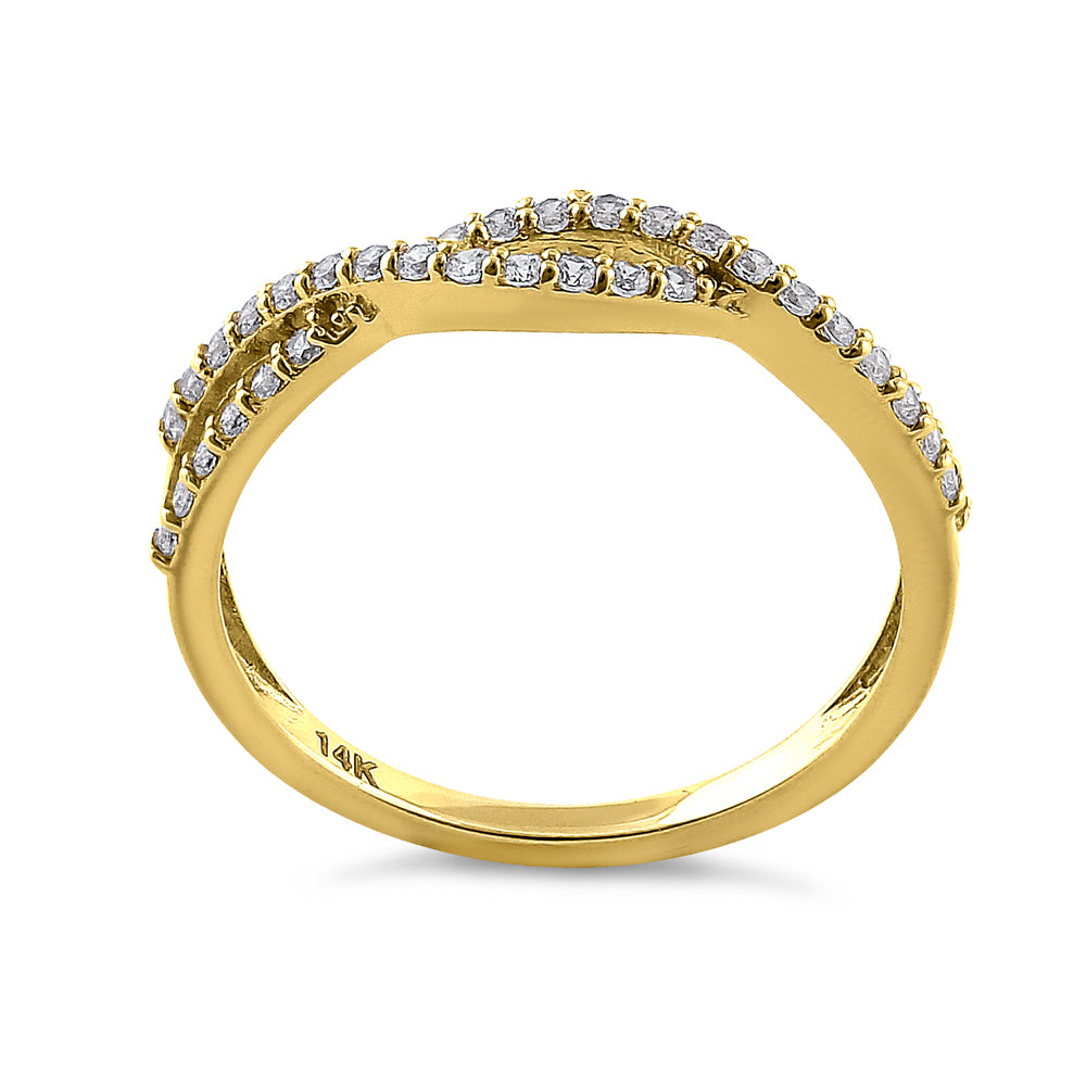 14K Yellow Gold Overlapping Twist Diamond Ring - 0.37 ct. Round Cut Solitaire Engagement Ring for Women, Perfect for Anniversary, Wedding & Valentine's Day Gifts