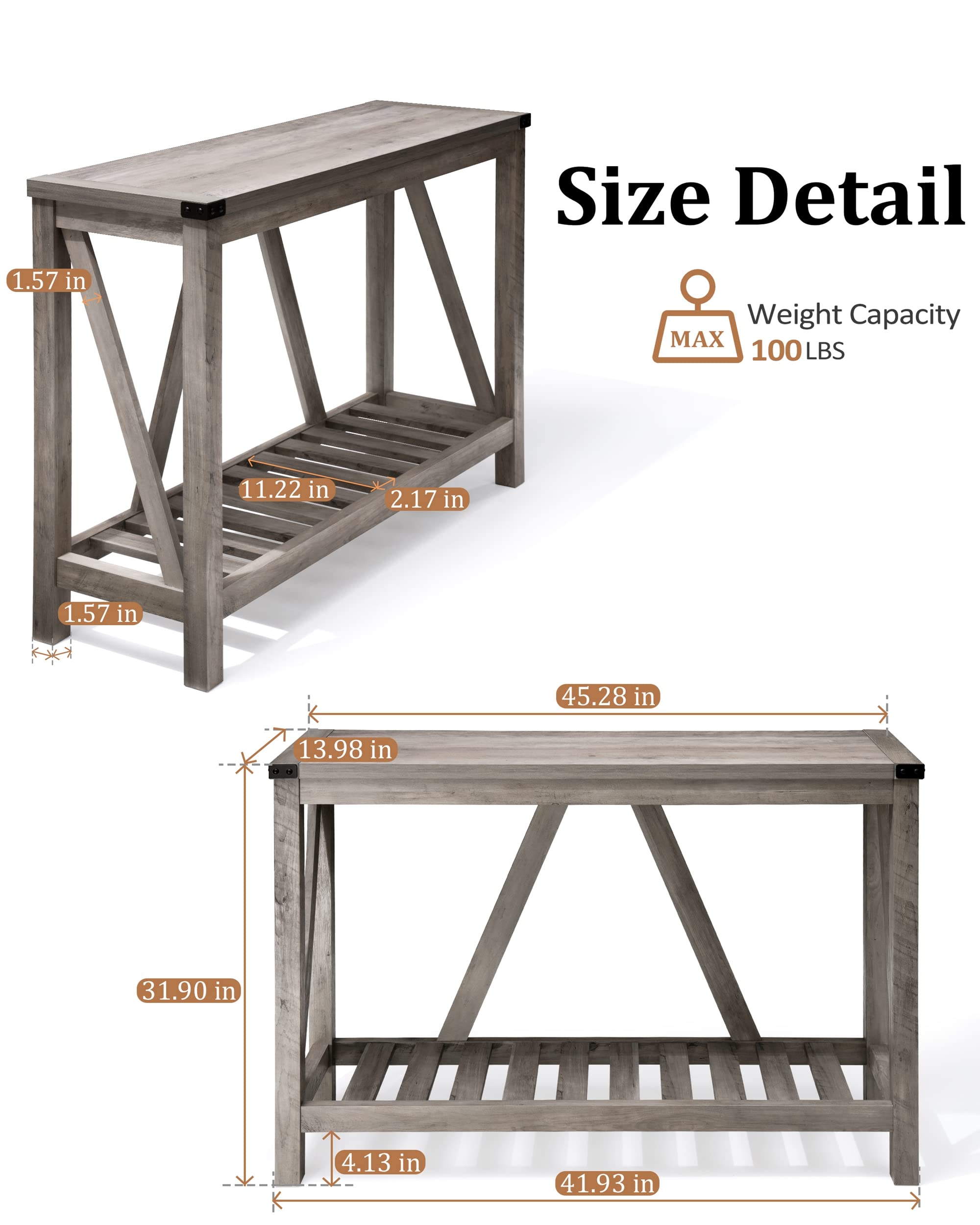 Farmhouse Style Wooden Entryway Console Table with Shelves - Rustic Sofa Table for Living Room, Hallway & Foyer - Perfect for Home Decor, Storage & Display