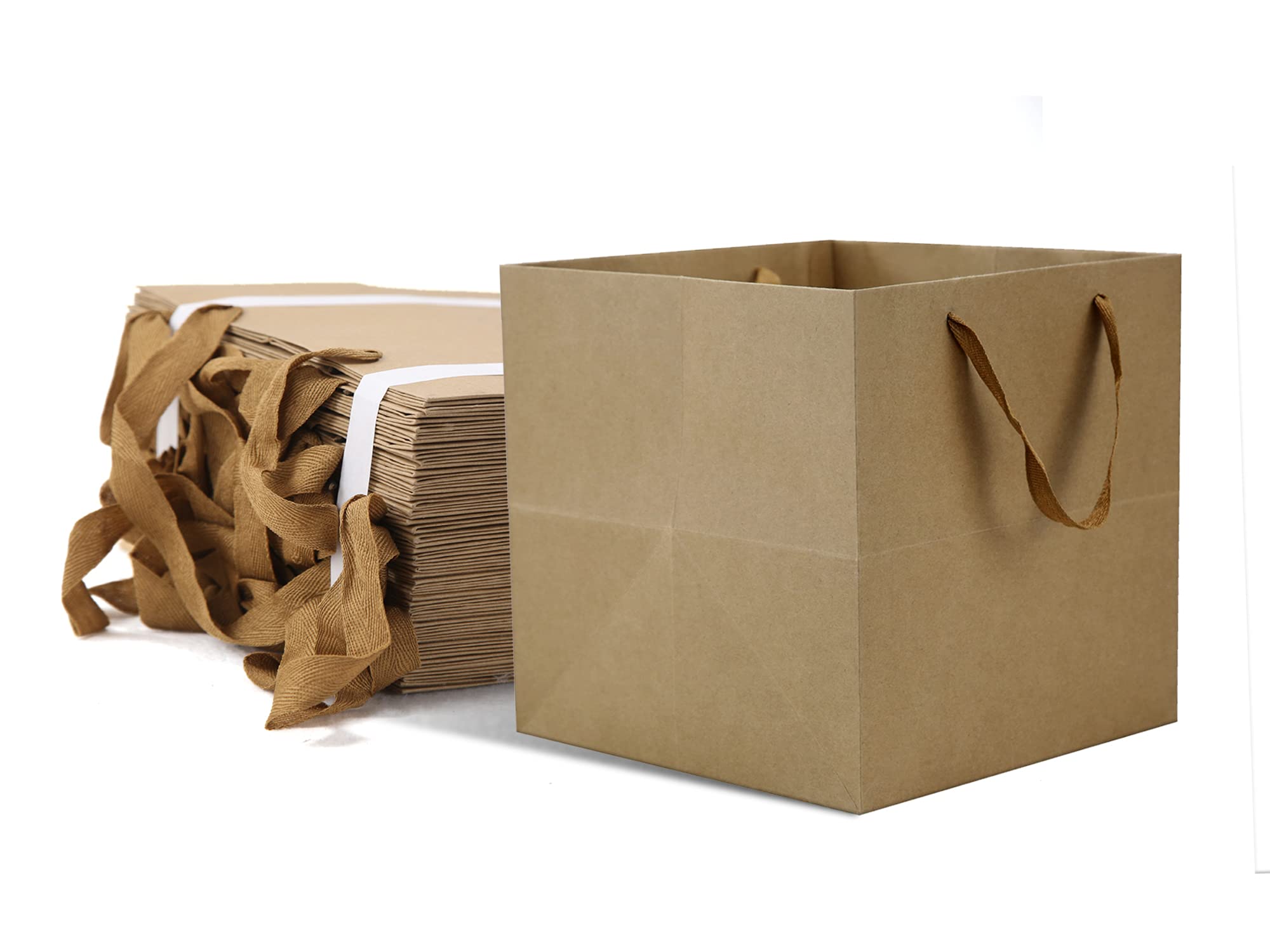 HUAPRINT 12 Pack Brown Kraft Paper Bags with Handles - 6x6x6 Inch Square Gift Bags for Shopping, Party Favors, Birthday Goodies, Take-Out & Retail Merchandise | Eco-Friendly & Durable for Stores, Events & Gifting