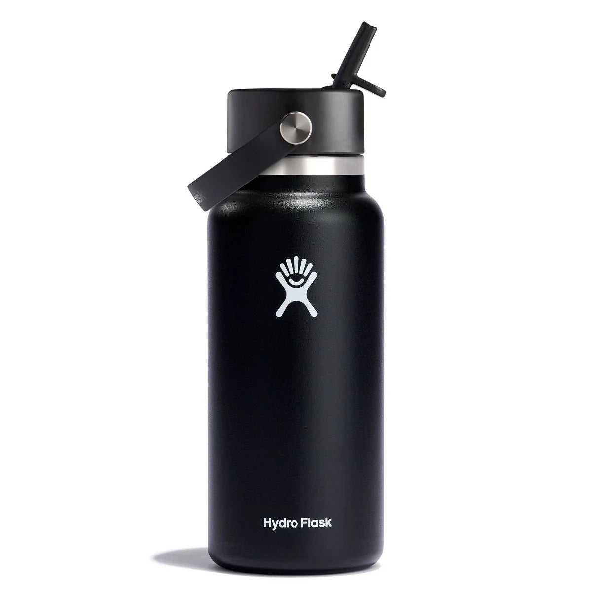 32 oz Wide Mouth Water Bottle with Flex Straw Cap - Black - Perfect for Gym, Hiking, and Outdoor Activities