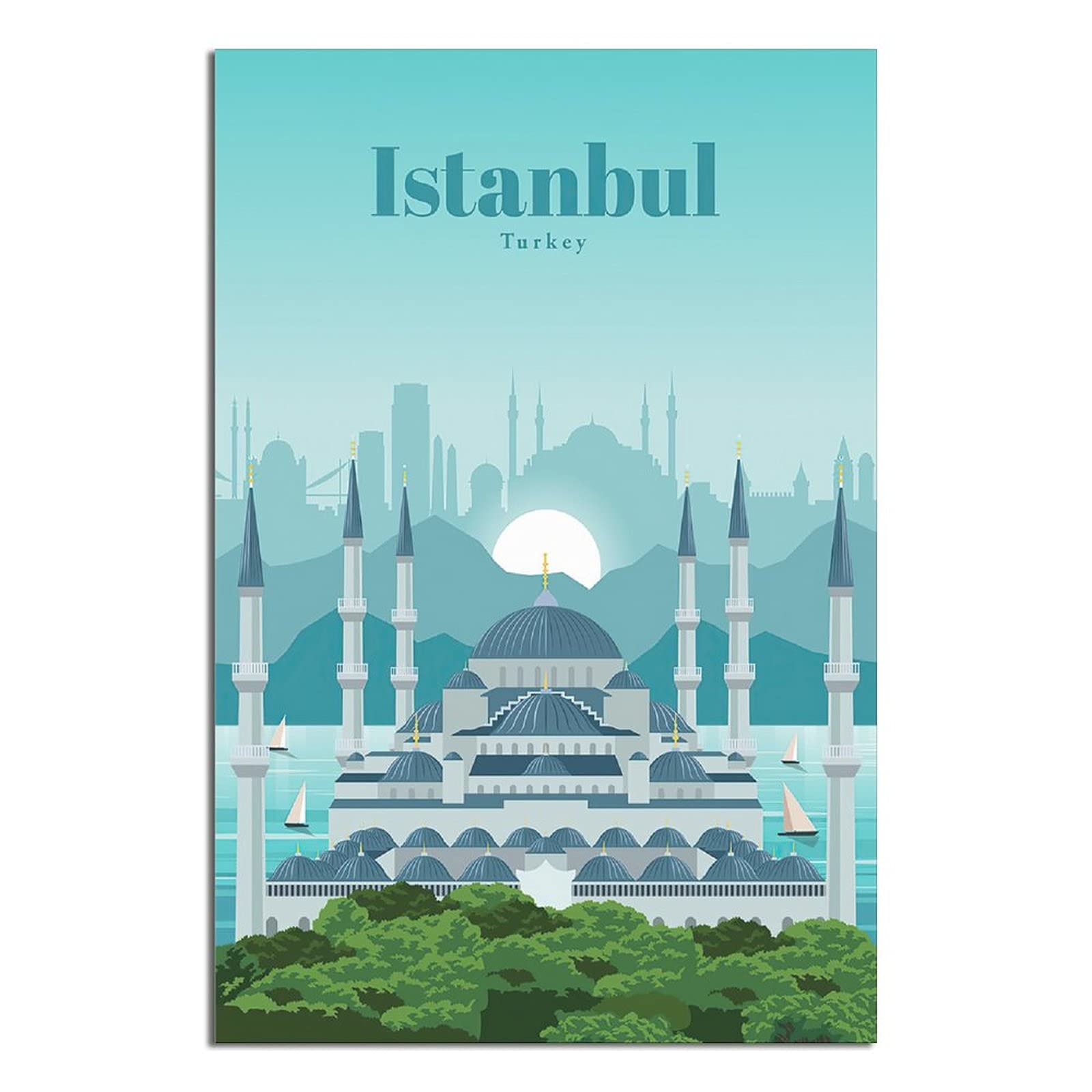 Vintage Travel Poster of Istanbul Turkey - Retro Wall Art for Office & Bedroom Decor - Unframed Canvas Painting Print - Perfect for Home, Cafe & Dorm Room Decoration