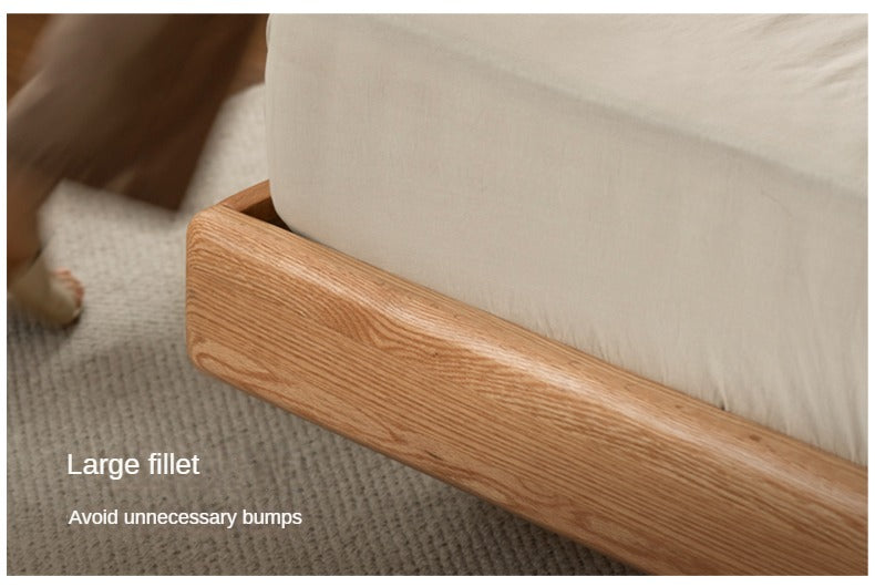 Italian Light Luxury Solid Wood Bed in Oak & Ash with Genuine Leather Upholstery - Perfect for Master Bedrooms, Guest Rooms & Modern Home Decor