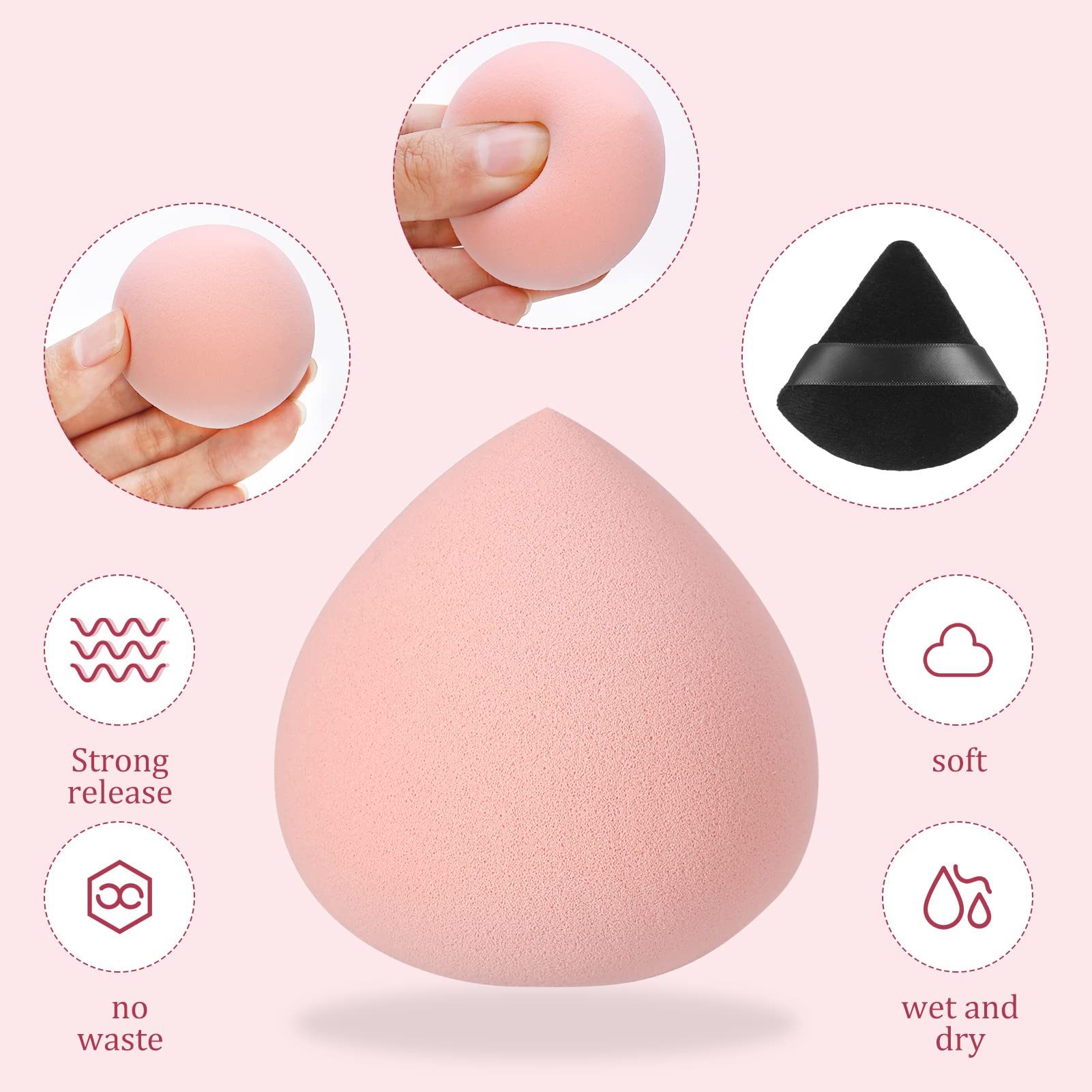 Smilcloud 4 Pack Ultra Soft Marshmallow Makeup Sponges - Expanding Beauty Blender for Foundation, Concealer & Powder - Includes 4 Powder Puffs - Perfect for Flawless Airbrush Finish & On-the-Go Touch Ups