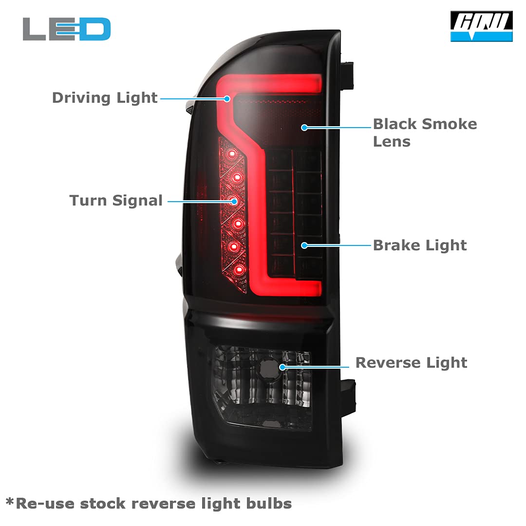 CPW LED Tail Lights for 2016-2023 Toyota Tacoma - Black/Smoke Lens Tube Bar Taillights | Waterproof & Durable Replacement | Perfect for Off-Roading, Night Driving & Custom Truck Upgrades