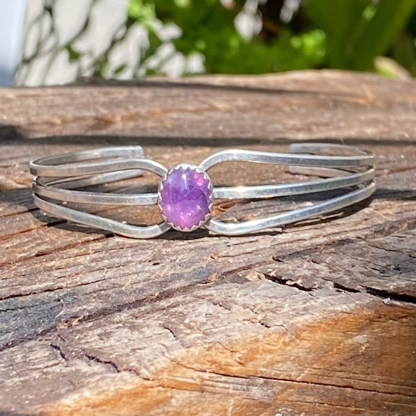 Vintage Sterling Silver Purple Amethyst Cuff Bracelet for Women | Handmade Adjustable Bangle | Perfect for Weddings, Parties & Gifts