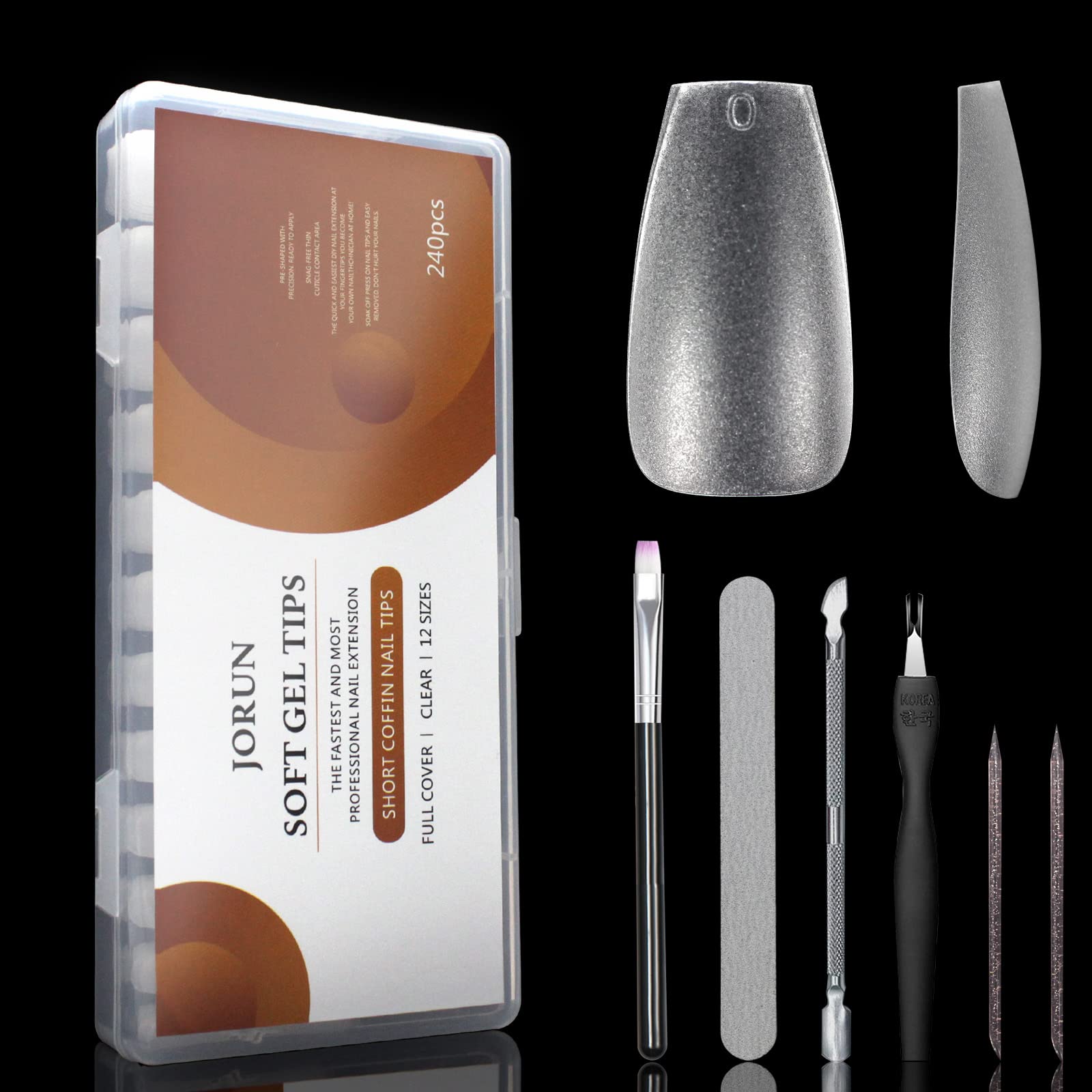 240PCS Clear Soft Gel Full Cover Nail Tips - 12 Sizes Trapezoid Gel Nail Extensions Kit for Salon & DIY | Perfect for Acrylic Nails, French Manicures & Nail Art Designs