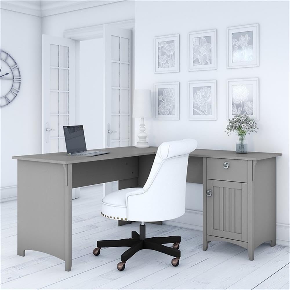 Atlin Designs L-Shaped Desk with Storage in Cape Cod Gray - Modern Home Office Furniture for Small Spaces, Gaming & Study