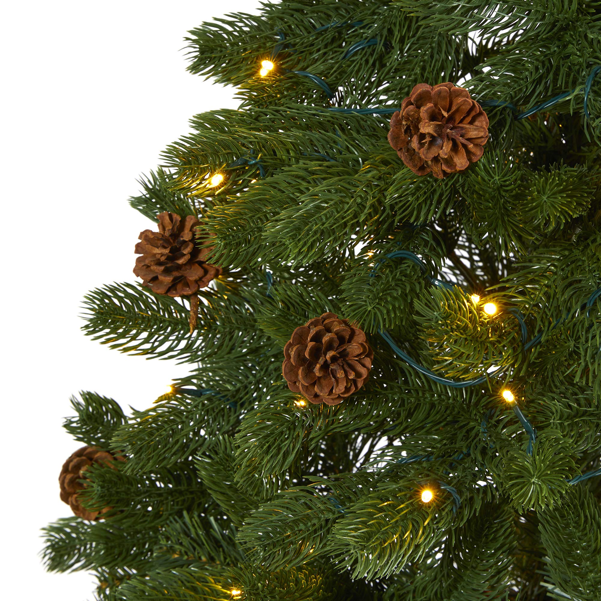 Nearly Natural 6ft Rocky Mountain Spruce Artificial Christmas Tree with Pinecones & 250 Clear LED Lights - Perfect for Holiday Home Decor, Office Party & Festive Indoor Decoration