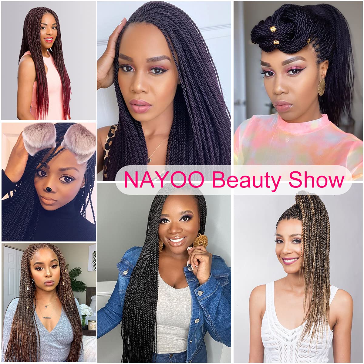 NAYOO 8-Pack Senegalese Twist Crochet Braiding Hair - 14 Inch Small Crochet Hair with 30 Strands/Pack for Black Women (4# Color) | Hot Water Setting for Natural Look | Perfect for Protective Styles, Twist Outs & Everyday Wear