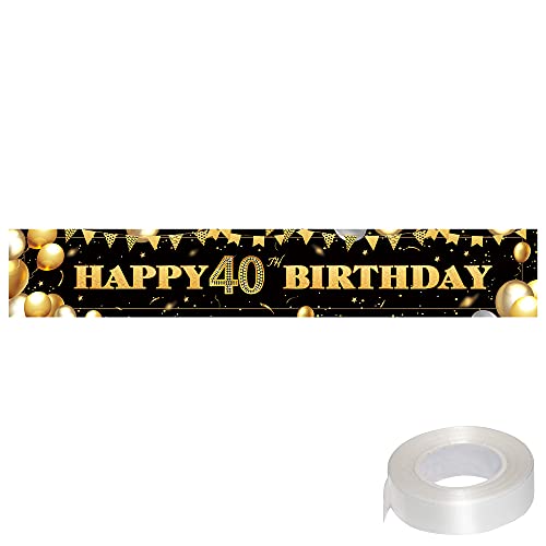 Happy 40th Birthday Banner Black Gold