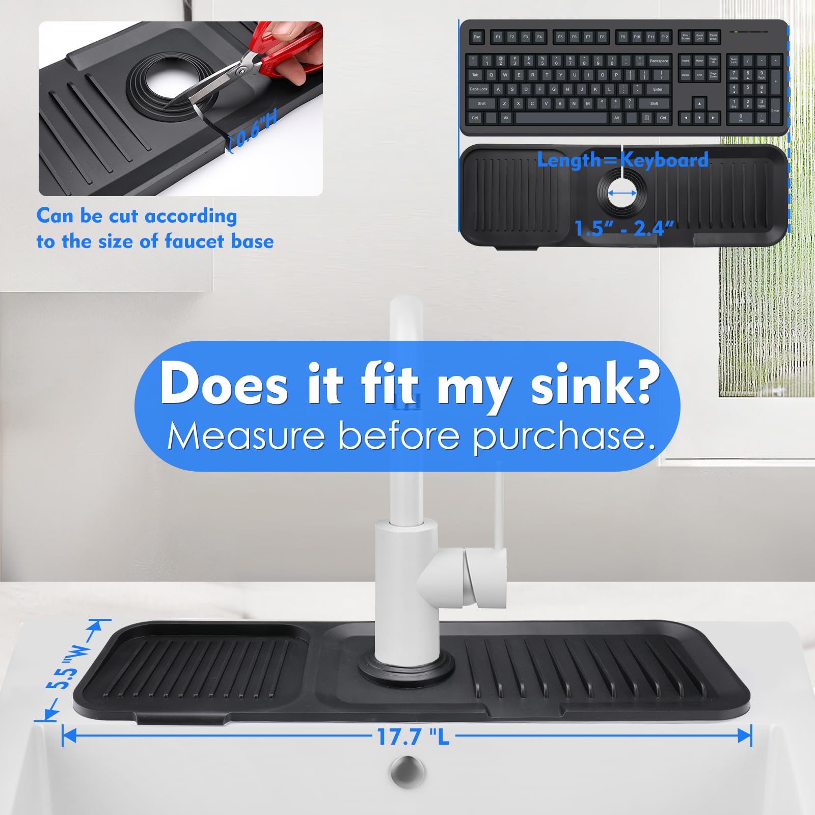 5° Slope Silicone Sink Splash Guard - Kitchen Drain Mat & Sponge Holder for RV Counter