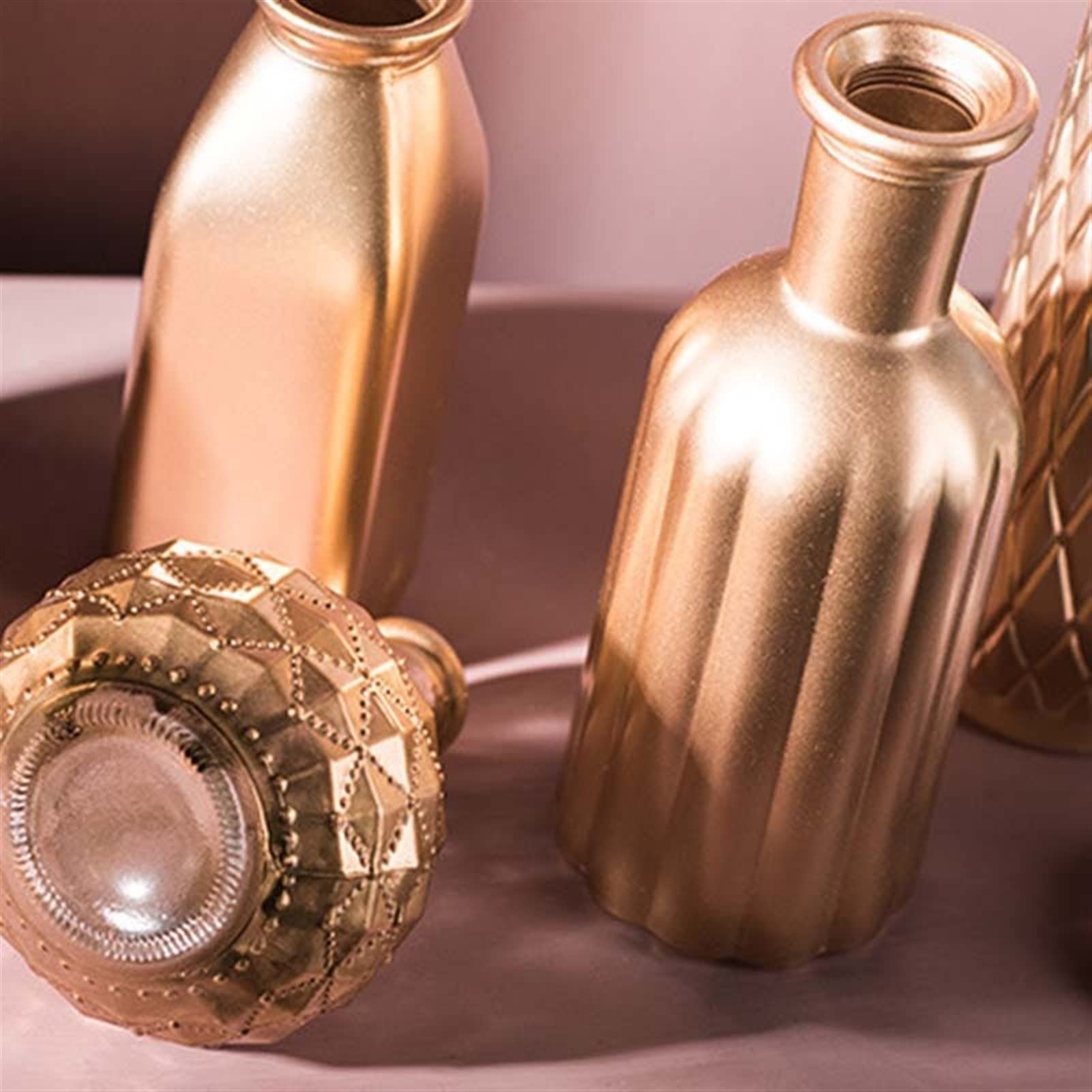 Golden Glass Flower Vases Set - Modern Geometric Vases for Home & Office Decor - Elegant Centerpiece for Wedding, Dining Table, Living Room Decor (Various Shapes & Sizes)