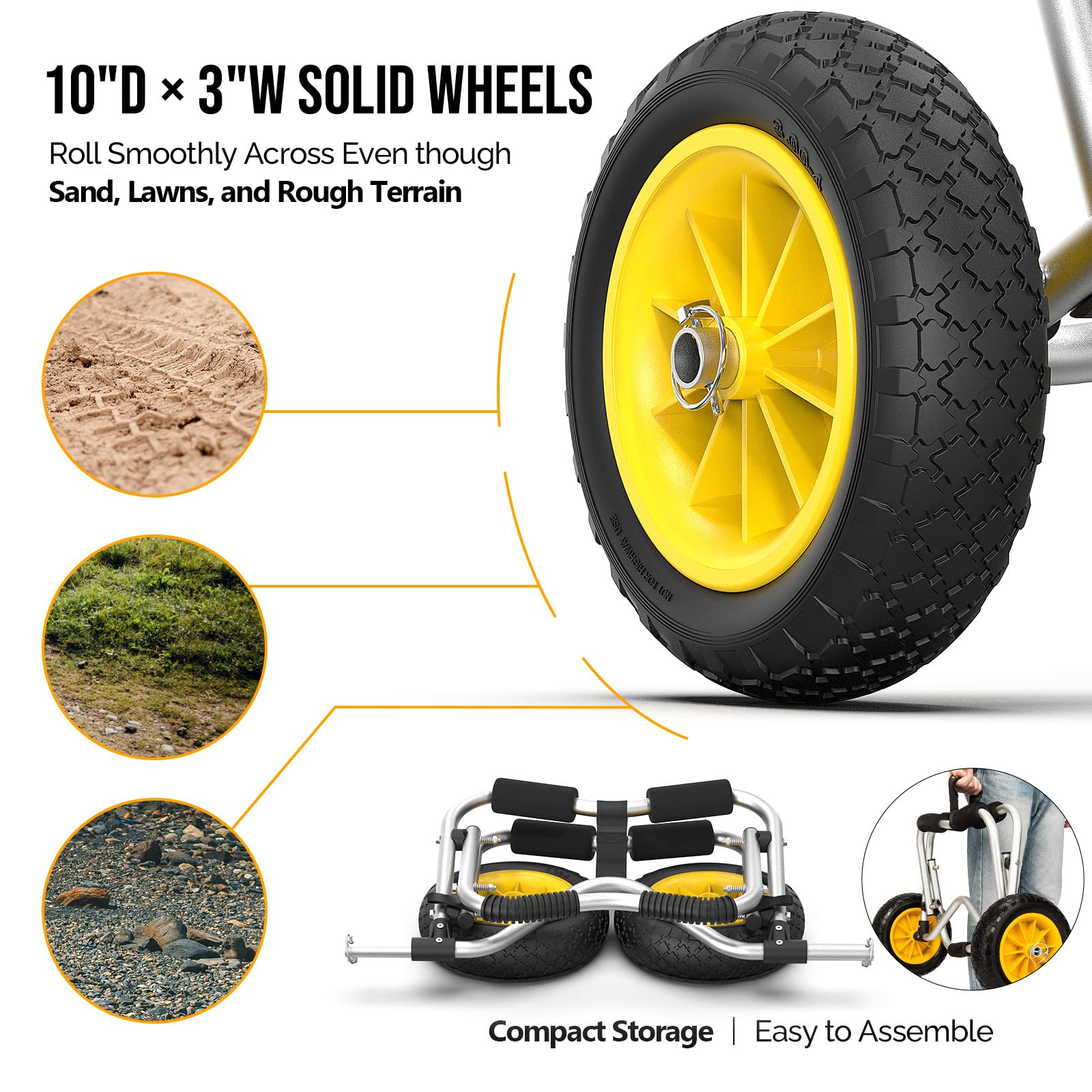 Bonnlo Kayak Cart Dolly - Detachable Canoe Wheels with Solid Tires & Kickstand - Heavy Duty Kayak Trolley for Easy Watercraft Transport - Perfect for Beach, Lake, and River Adventures