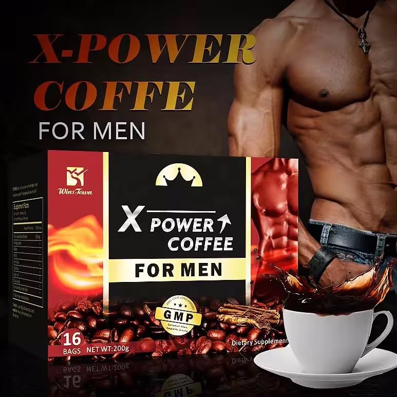 X Power Coffee for Men - Ginseng & Maca Energy Supplement, Instant Herbal Coffee for Stamina & Vitality - Boost Performance, Focus & Endurance - Perfect for Workouts, Office & Daily Energy Support (1 Pack)