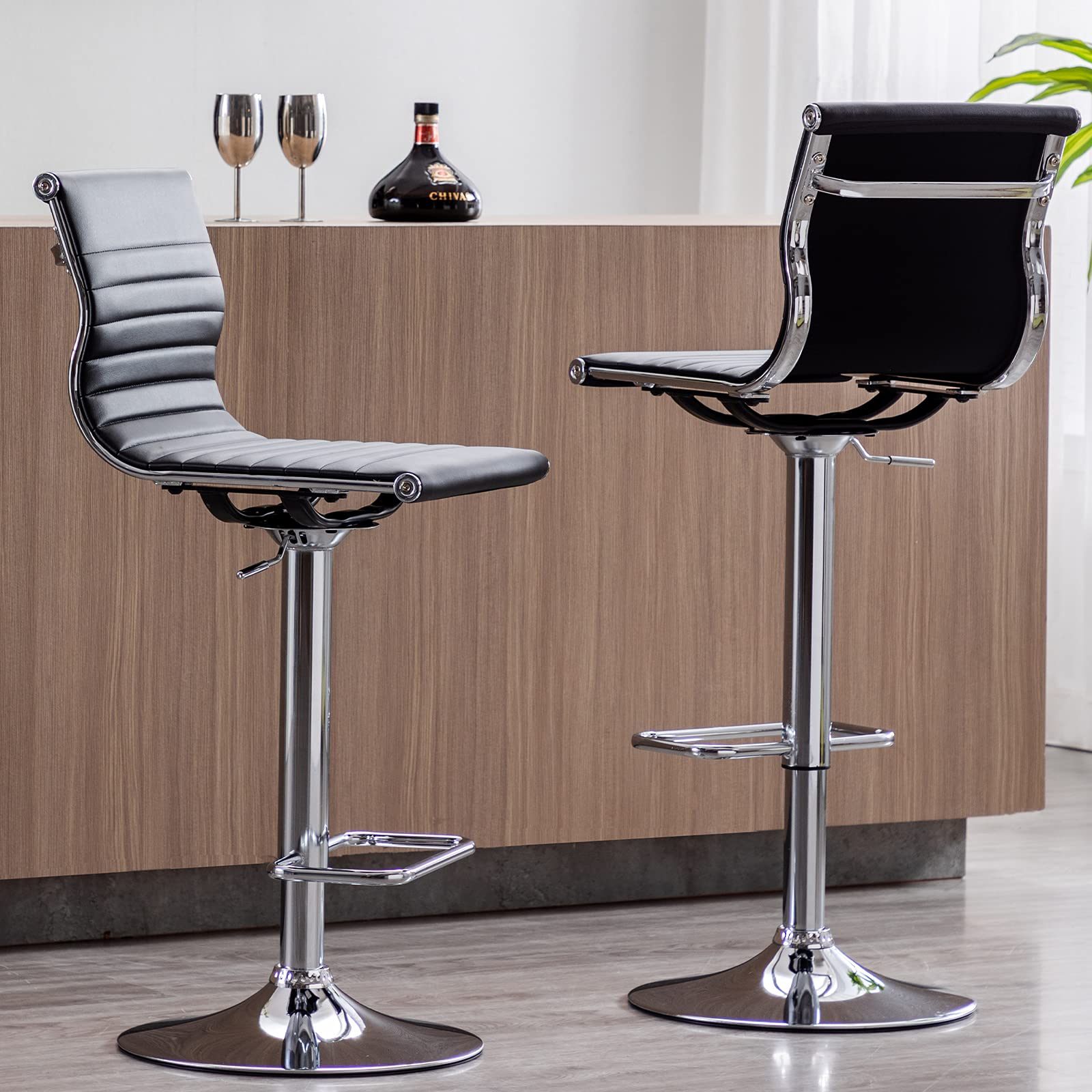 4 Pack Adjustable Height Swivel Bar Stools - Modern Faux Leather Counter Stools with Back Support for Kitchen Island, Breakfast Bar & Dining Room - Perfect for Entertaining & Casual Dining (Black)