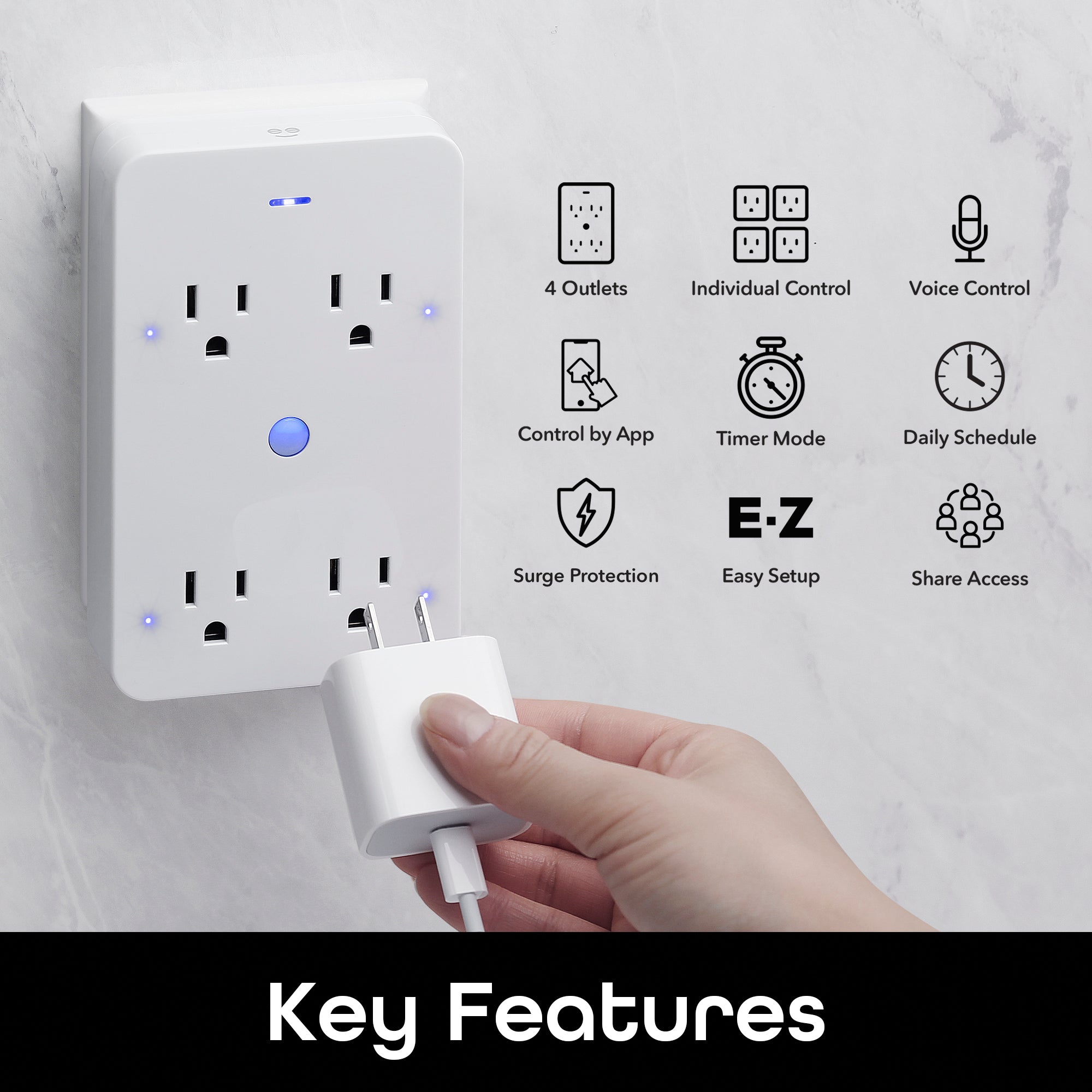 Geeni Extend 4-Outlet Surge Protector with 6-Foot Power Cord - Perfect for Home Office, Gaming Setup & Entertainment Center Protection