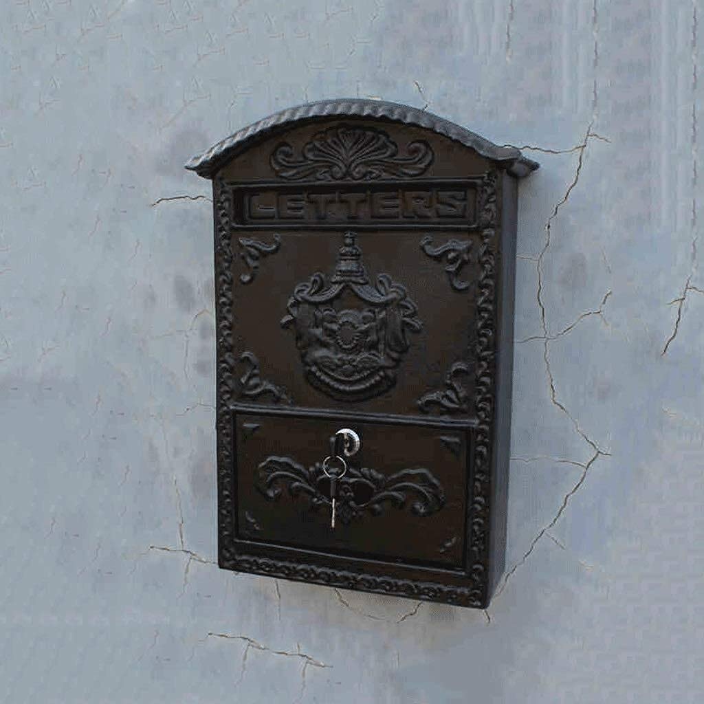Cast Iron Wall Mounted Letter Box - Waterproof Black Mailbox for European Garden Villa & Home Decoration | Outdoor Use