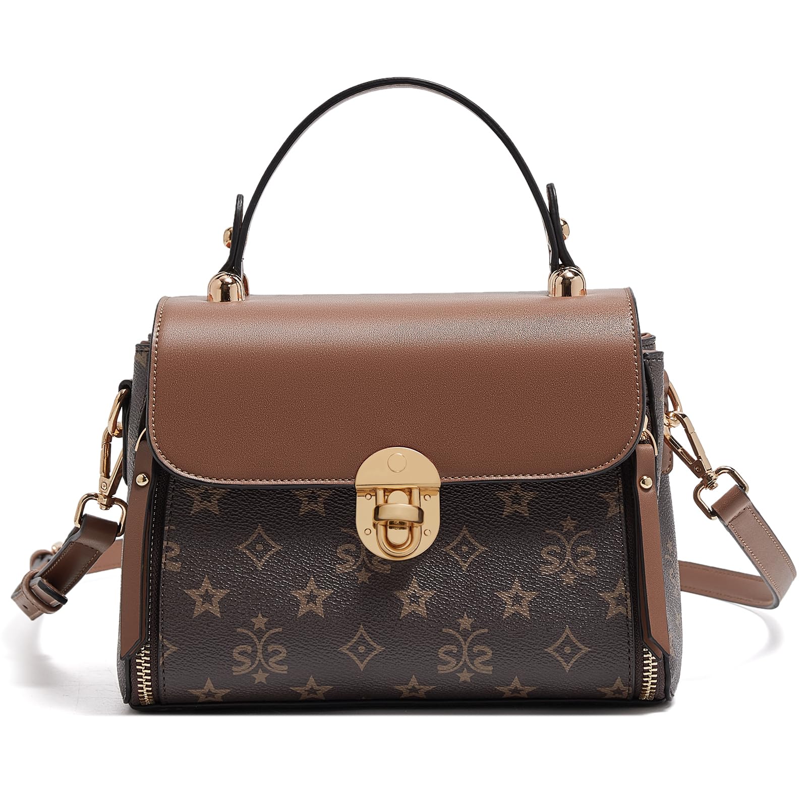 LAORENTOU Vegan Leather Top-Handle Crossbody Bag for Women - Stylish Satchel Handbag with Printed Design | Perfect for Work, Travel & Everyday Use