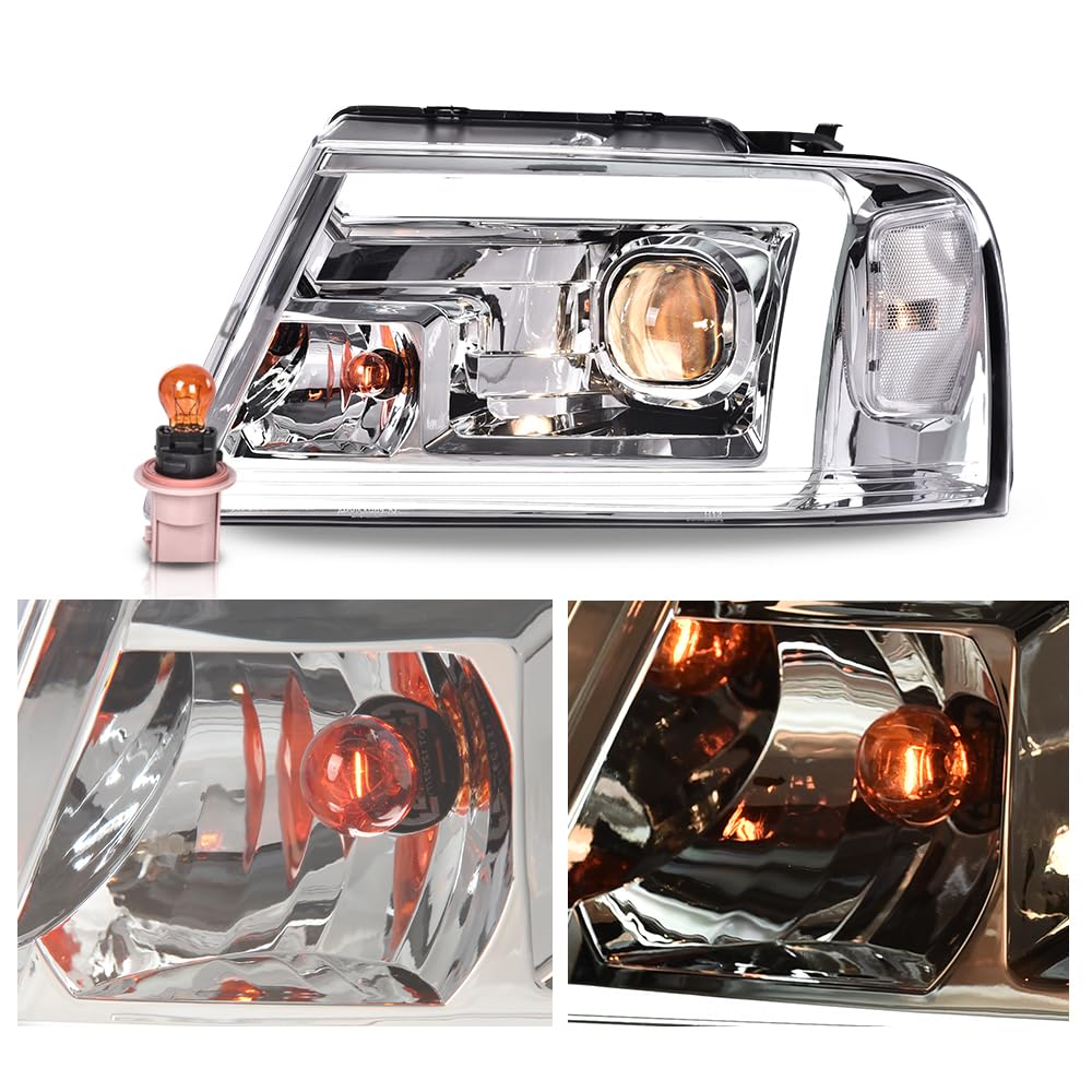 PIT66 LED DRL Headlights for Ford F150 2004-2008 & Lincoln Mark LT - Clear Lens Chrome Housing (Not Fit Heritage/Flareside) - Upgrade Your Truck Lighting