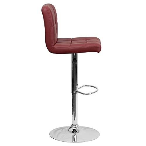 Burgundy Contemporary Quilted Vinyl Adjustable Height Bar Stool - Modern Swivel Kitchen Island Stool with Armrest for Counter, Dining & Home Decor - Perfect for Kitchen, Bar, Breakfast Nook & Entertainment Areas