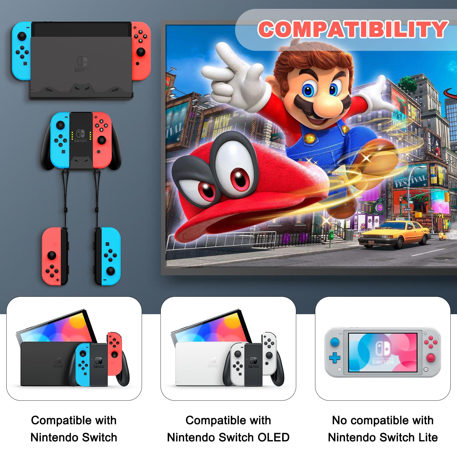 Nintendo Switch & Switch OLED Wall Mount with Controller Holder - Steel TV Mount for Secure Storage Near or Behind TV | Perfect for Gaming Setups & Home Entertainment