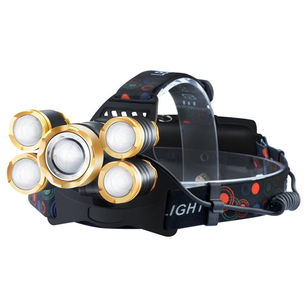 TONPOP T6 Ultra-Bright LED Headlamp - 5000 Lumens Waterproof Headlight for Night Fishing, Hunting, Camping & Outdoor Adventures - Rechargeable Head Mounted Flashlight with 5 Modes (Color: TG) - Perfect for Nighttime Fishing, Hiking, and Emergency Situations