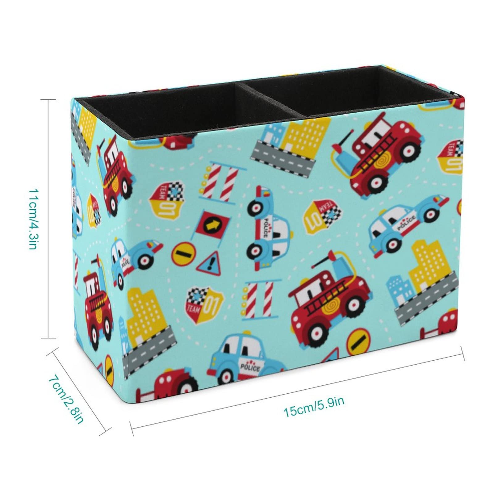 Cartoon Cars Pen Holder for Desk - Leather Pencil Organizer & Makeup Brush Storage for Office, School, College | Perfect Desktop Organizer for Stationery, Art Supplies, and Cosmetics